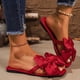 thumbnail image 2 of Mujeres Más Tamaño Vestidos de Verano Zapatos de Pie Casual con Decoración de Arco Color Sólido Sandalias Planas Cómodas Caminando, 2 of 9