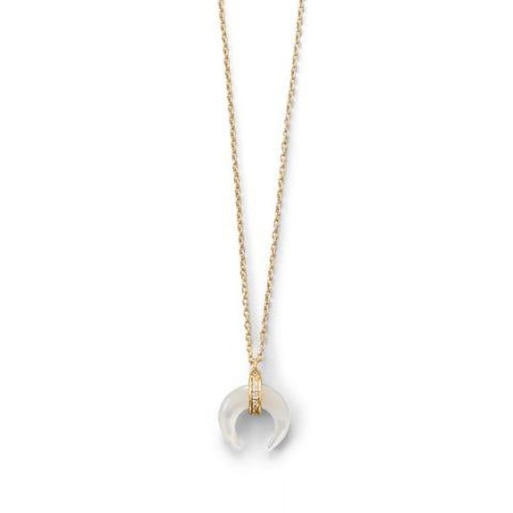 .925 Sterling Silver Mother of Pearl and CZ Crescent Gold Plated Women's Necklace/Pendant