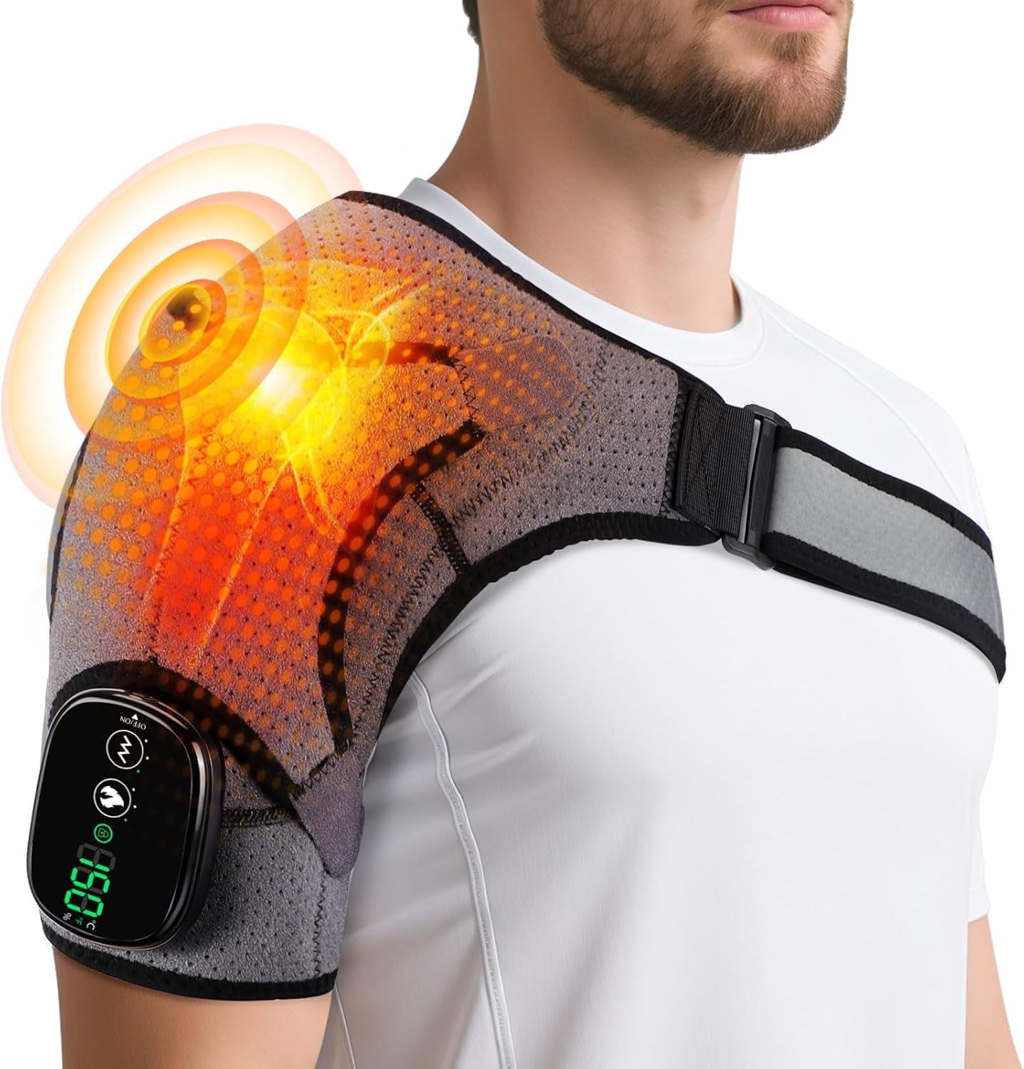 Cordless Shoulder Massager, Heated Shoulder Wrap with Vibration, Electric Shoulder Heating Pads Heated Shoulder Braces with 3 Heating Setting, Left Right Shoulder Massage for Men Women