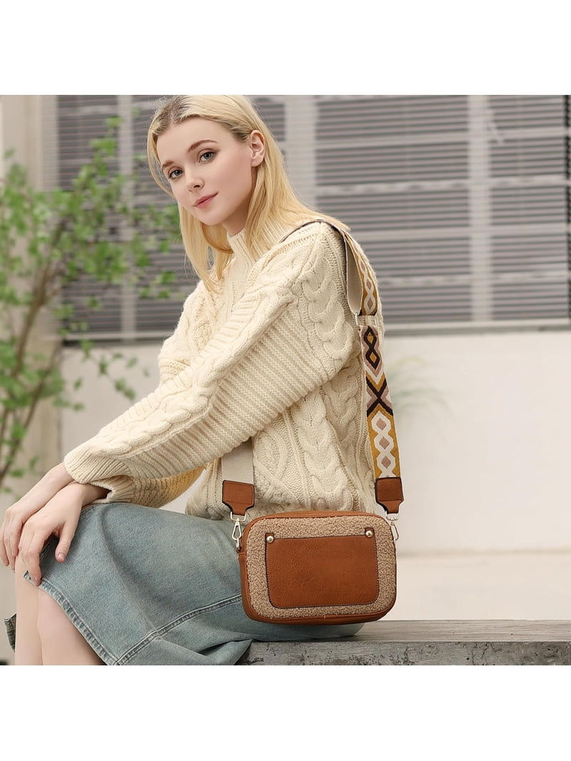 SHERPA Cream and Brown Women\'s Backpack Crossbody Purse The Sherpa Crossbody Satchel with Two Straps — SHOP — IHKWIP main image 4