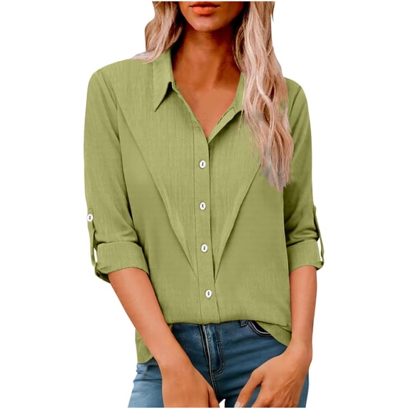Posijego Women's Linen Button down Shirts Long Sleeve Collared Tops Lightweight Loose Casual Vacation Shirts for Women