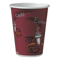 Solo Paper Hot Drink Cups in Bistro Design, 12 oz, Maroon, 50/Bag, 20 Bags/Carton