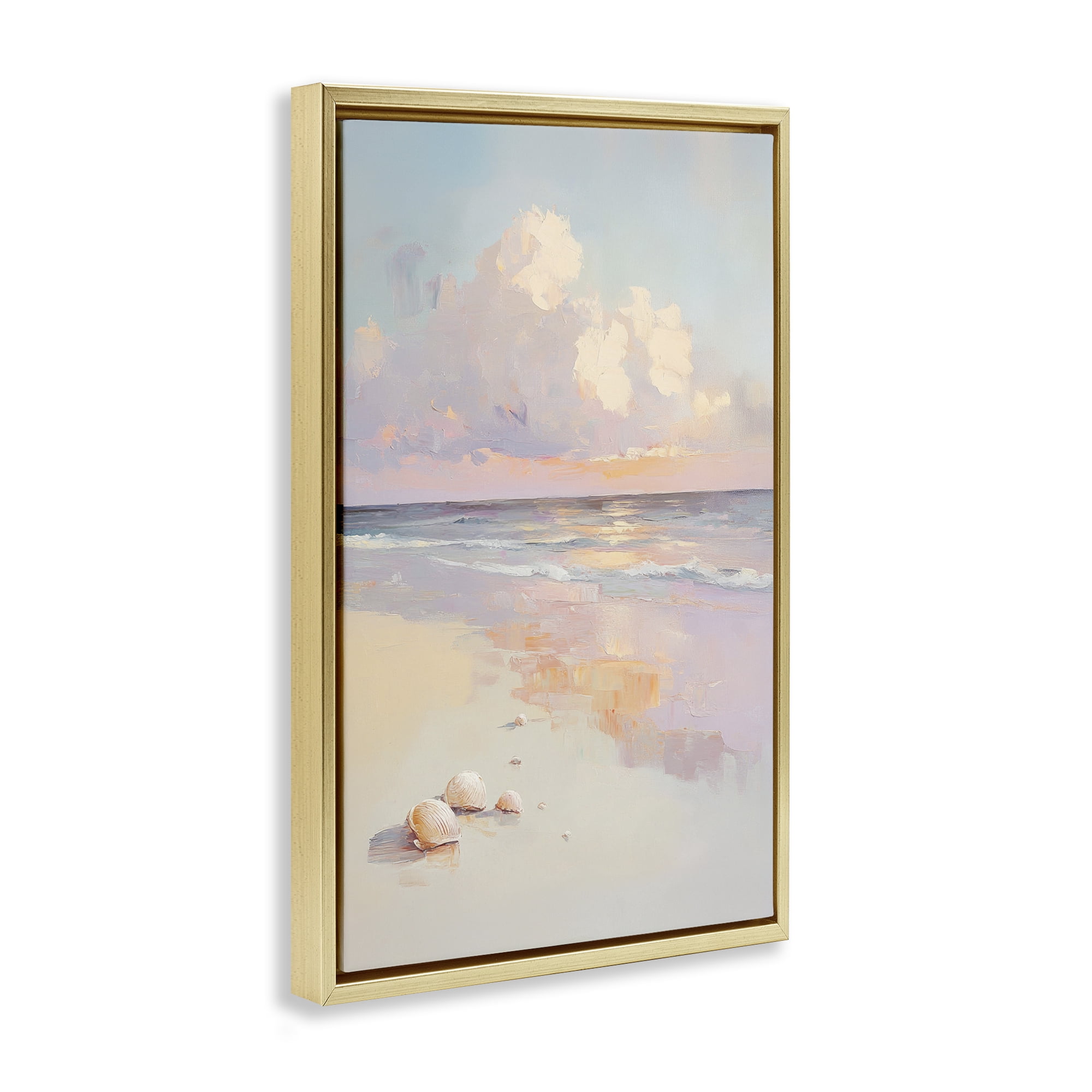Stupell Industries Pastel Sunset Over Seashells Gold Framed Floater Canvas Wall Art, design by Sisi and Seb