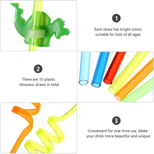 15Pcs Dinosaur Theme Straws Disposable Cartoon Straw for Party (Random  Color)