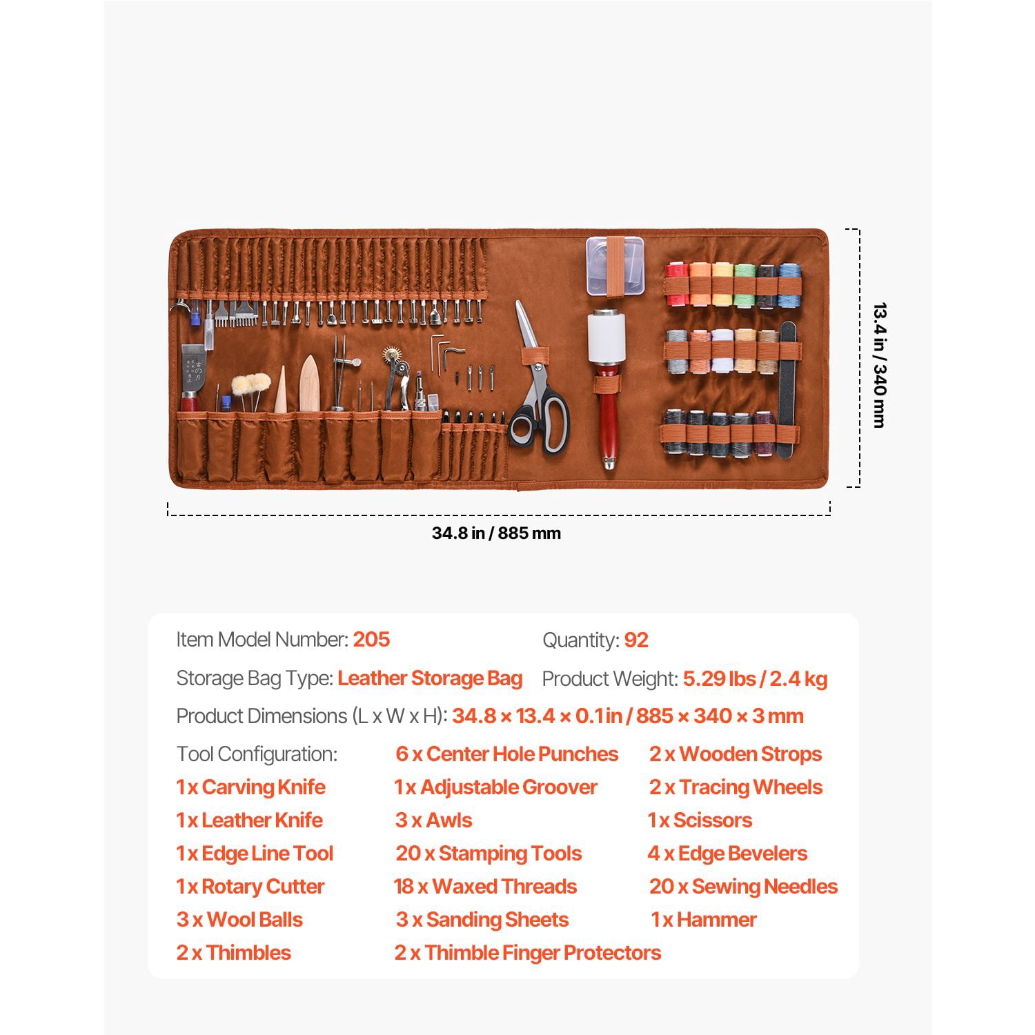 Leather Working Tools Kit, 92 PCS Leather Craft Tools with Portable Leather Storage Bag, Engraving Punching Sewing Stamping Sanding Tools, Ideal for Beginners DIY Enthusiasts and Professionals