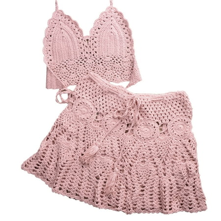 Lerpwige Women Girl Handmade Crochet Knit Swimwear Halter Patchwork Bathing Suit Swimsuit