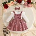 thumbnail image 2 of ibiyuan Baby Girl First Birthday Outfit 2 Piece Cute Baby Outfit, Long Sleeve Romper Bodysuit Bowknot Print Suspender Skirt Back To School, 2 of 5