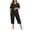 Black, variant on Plus Size Women Pajamas Set V Neck Short Sleeve Tops and Capris with Pockers Two Piece Lounge Sets Summer Oufits sleepwear