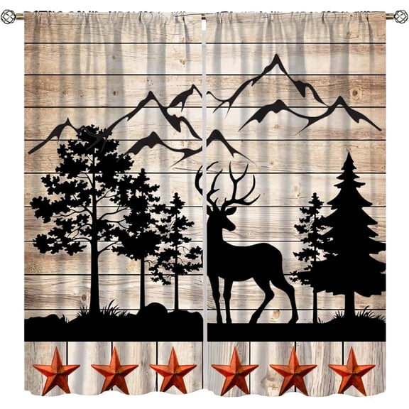 Retro Curtains Rustic Camel Bear Forest Cabin Patchwork Farmhouse Theme Curtains for Bedroom Kitchen Blackout Curtains 52x84 Inch 2 Panels