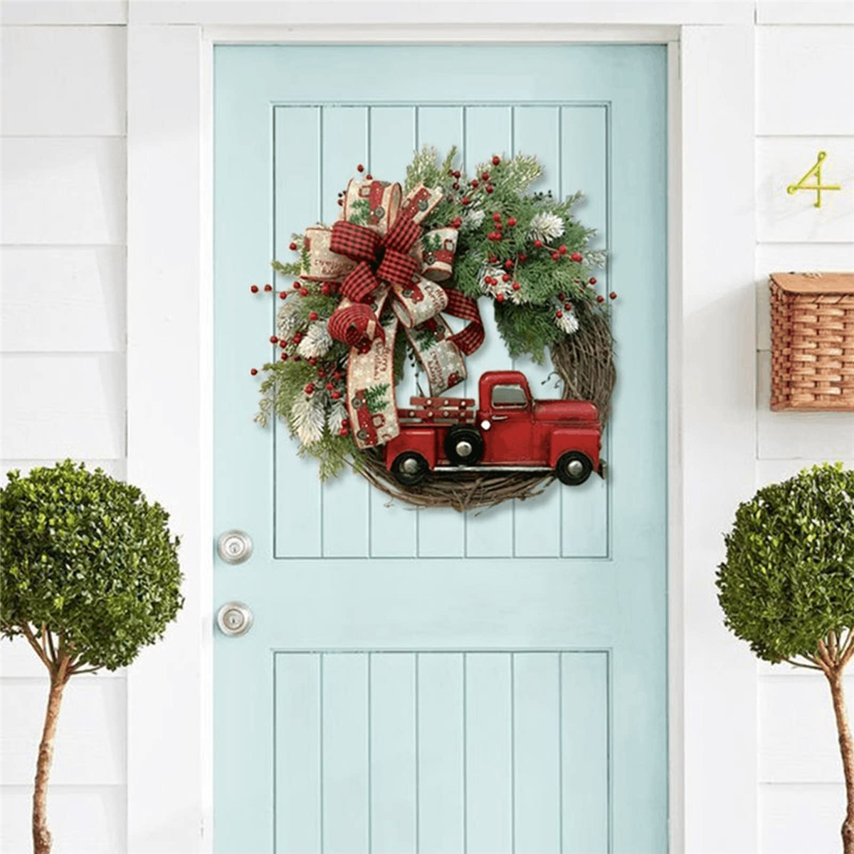 14" Red Truck Christmas Wreath-Vintage Truck Berry Autumn Wreath at The Front Door-Wooden Hanging Wreath for Indoor and Outdoor Decoration - image 4 of 7