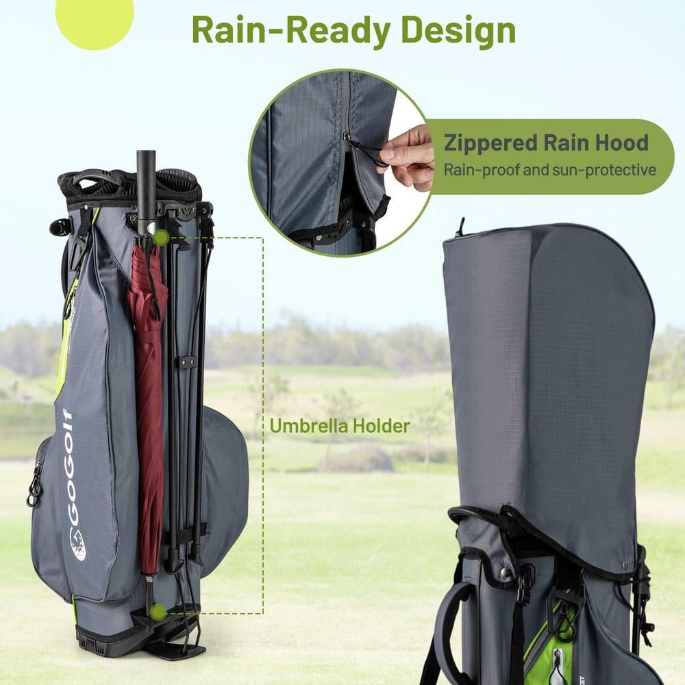 Resenkos Lightweight Golf Stand Bag with 8-Way Divider & 5 Pockets - Gray