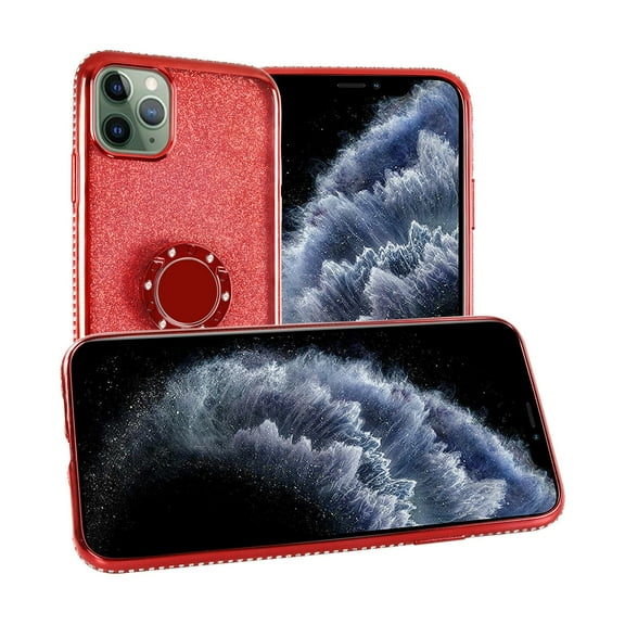 Goldcherry For iPhone 11 Pro Cute Case,Glitter Bling Diamond Rhinestone Bumper with Ring Grip Kickstand Protective Thin Girly Gold iPhone 11 Pro Case for Women Girl 5.8 inch 2019(Red)