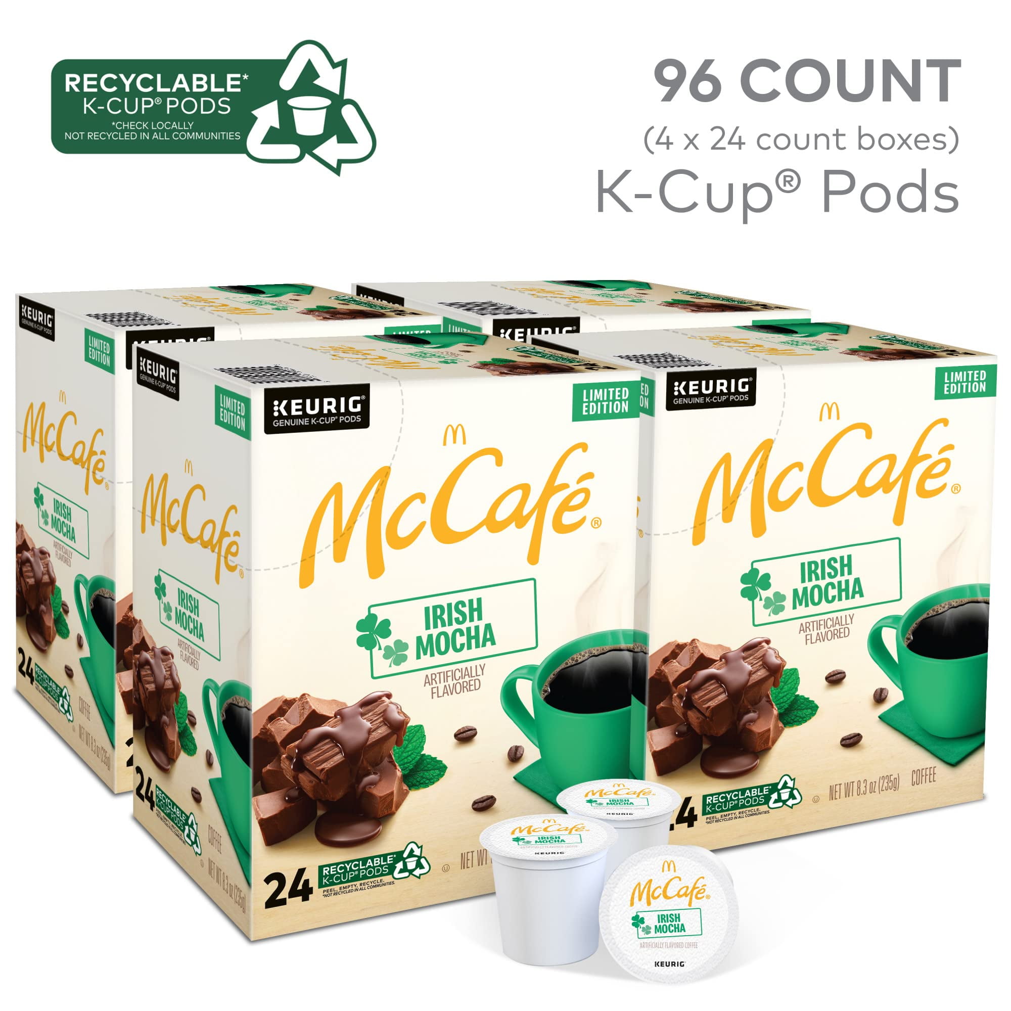 McCafe Irish Mocha, Single Serve 96 K-Cup Pods, Flavored Coffee
