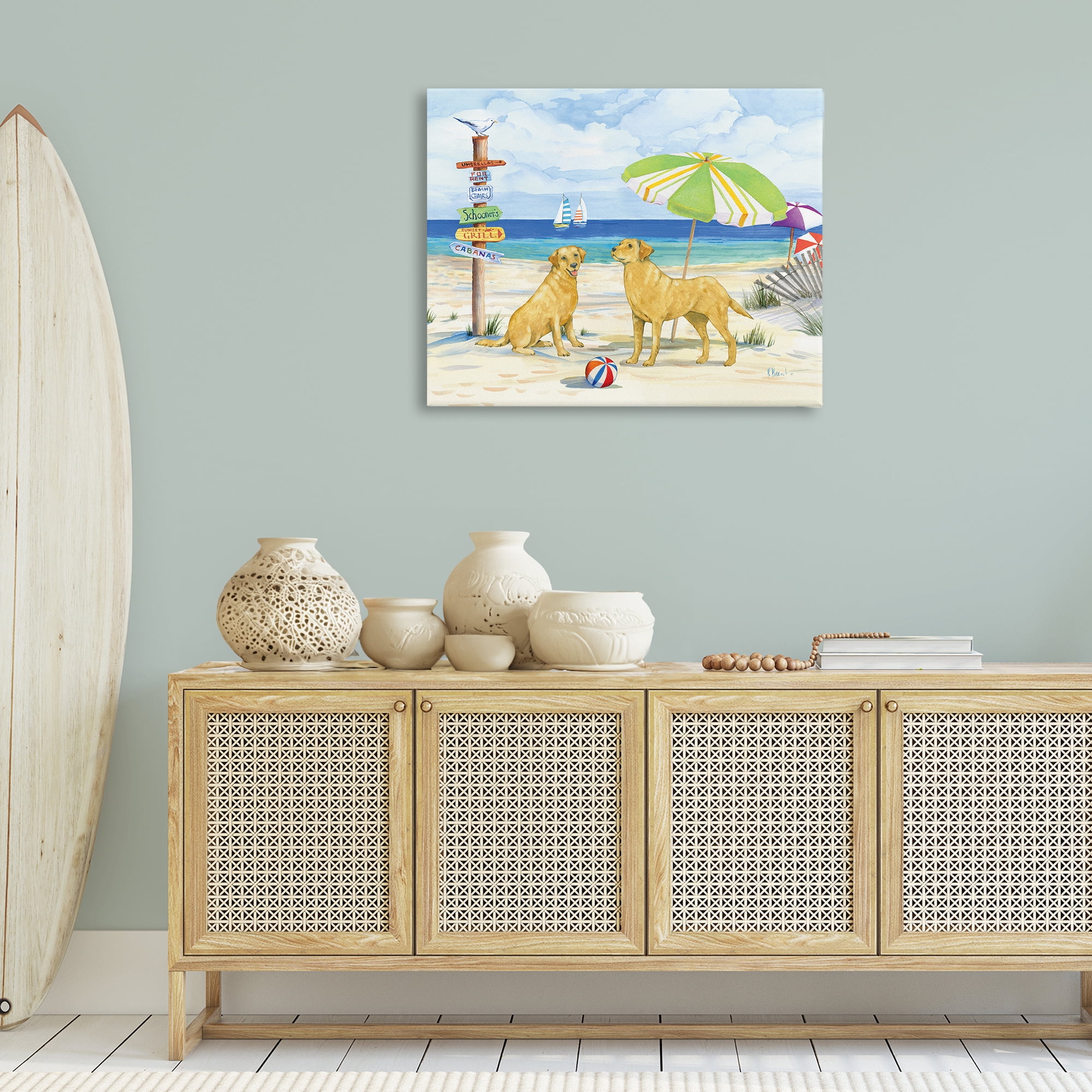 Stupell Industries Dog Beach Day Animals & Insects Painting Gallery Wrapped Canvas Art Print Wall Art, 40 x 30