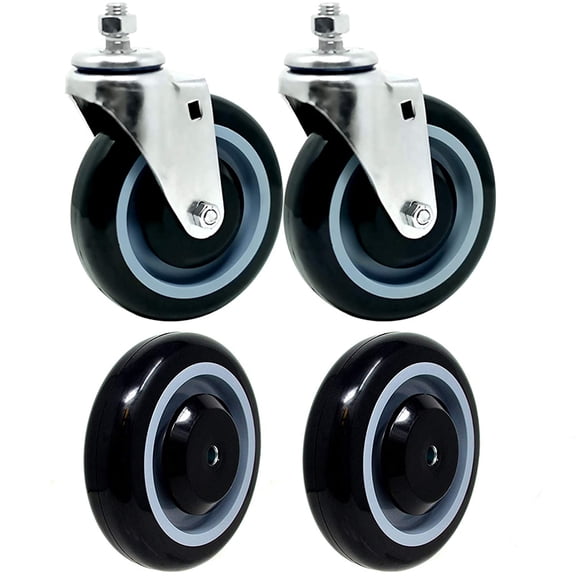 SY America Polyurethane 5 in Casters, Black and Gray, 4 Pack