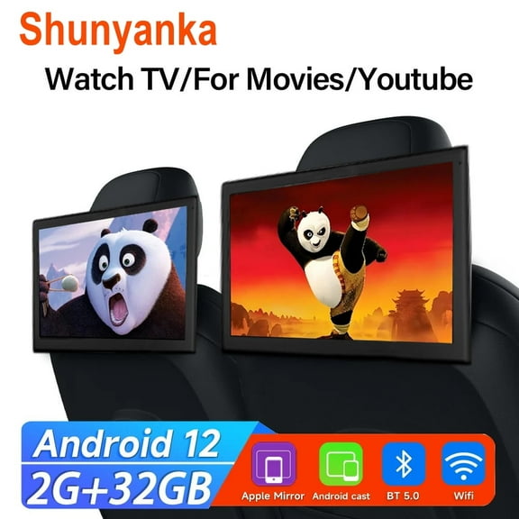 (2 PCS) 10.1"Car Headrest Monitor Tablet Screens Android 12 2G 32G Auto Rear Seat Video TV Player FM Bluetooth USB GPS New 2025 Model