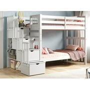 Bedz King Tall Stairway Bunk Beds Twin over Twin with 4 Drawers in the Steps, White