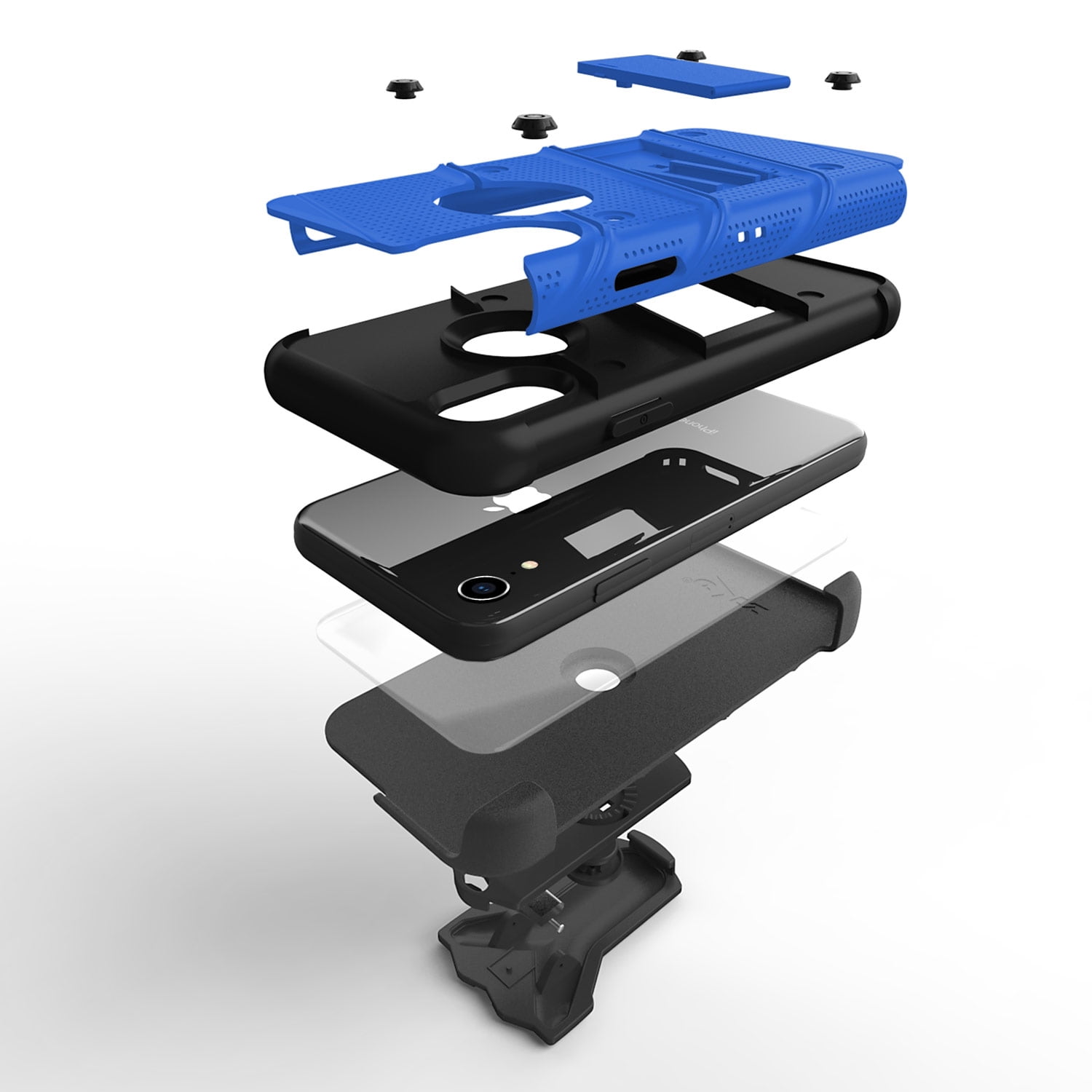 ZIZO Bolt Series for iPhone XR Case with Screen Protector Kickstand Holster Lanyard - Blue & Black