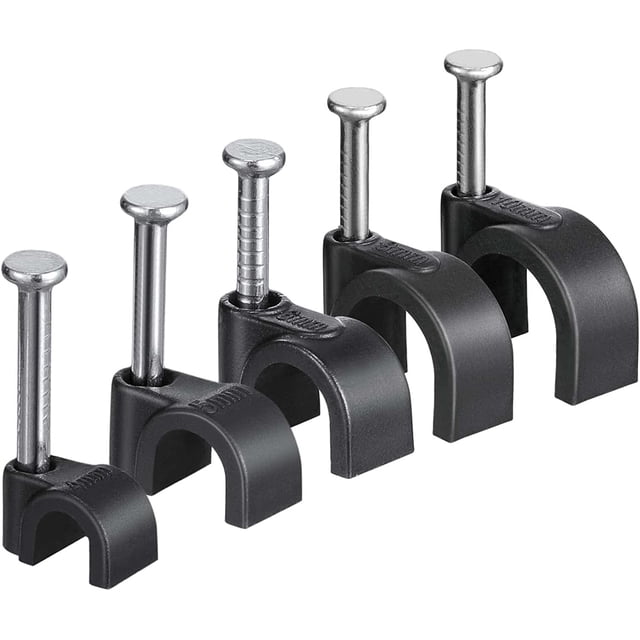 500 clips de cable con grapas de acero 4 mm 5 mm 6 mm 8 mm 10 mm Gestión de cables para RG6, RG59, Cat6, cable coaxial RJ45, cable Ethernet, cable de TV, cable de teléfono, cable de impresora, negro TUNC Sencillez
