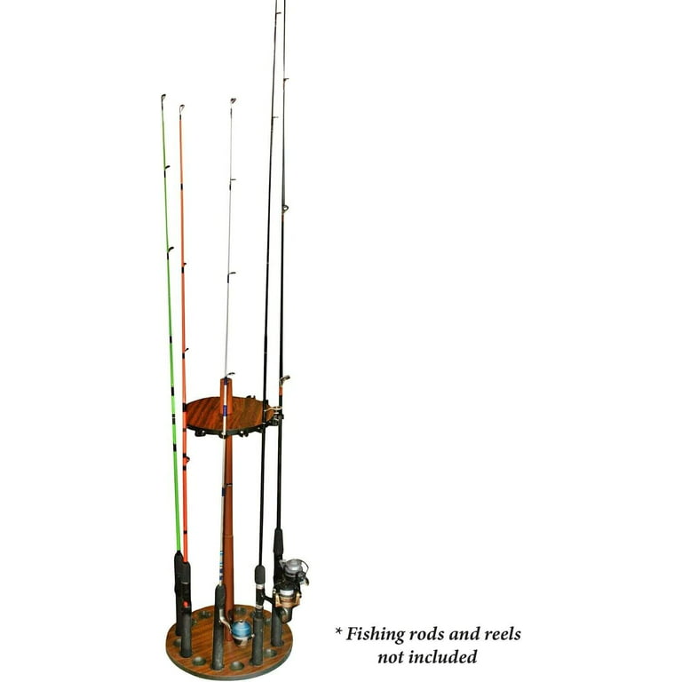 Wooden Fishing Rod Storage Floor Stand Rack Pole Holder Organizer Round Reel  Holds 16 Fishing Rods 
