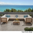 thumbnail image 6 of GDF Studio Emma Outdoor 9 Seater Acacia Wood Sectional Sofa Set, Teak and Beige, 6 of 12