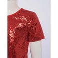 thumbnail image 6 of TTAO Kids Girls Jazz Dance Tops Round Neck Short Sleeve Sparkling Sequin Crop Top for Hip-hop Stage Performance Red 2-6, 6 of 7