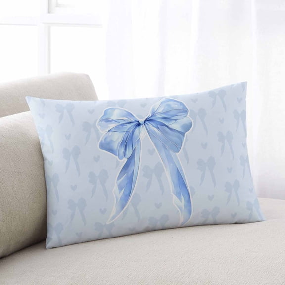 Cute Bow Throw Pillow Covers, Blue Bowknot Minimalist Solid Color Soft Breathable Pillow Cases with Invisible Zipper for Sleeping, Toddler Pillowcases for Couch Bed Sofa Chair 12x20 Inches