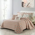 thumbnail image 3 of Home Soft Things 5 Piece Printed Microfiber Quilt Bedspread Set - Bennington Damask Coral - King (102" x 90"), 3 of 6