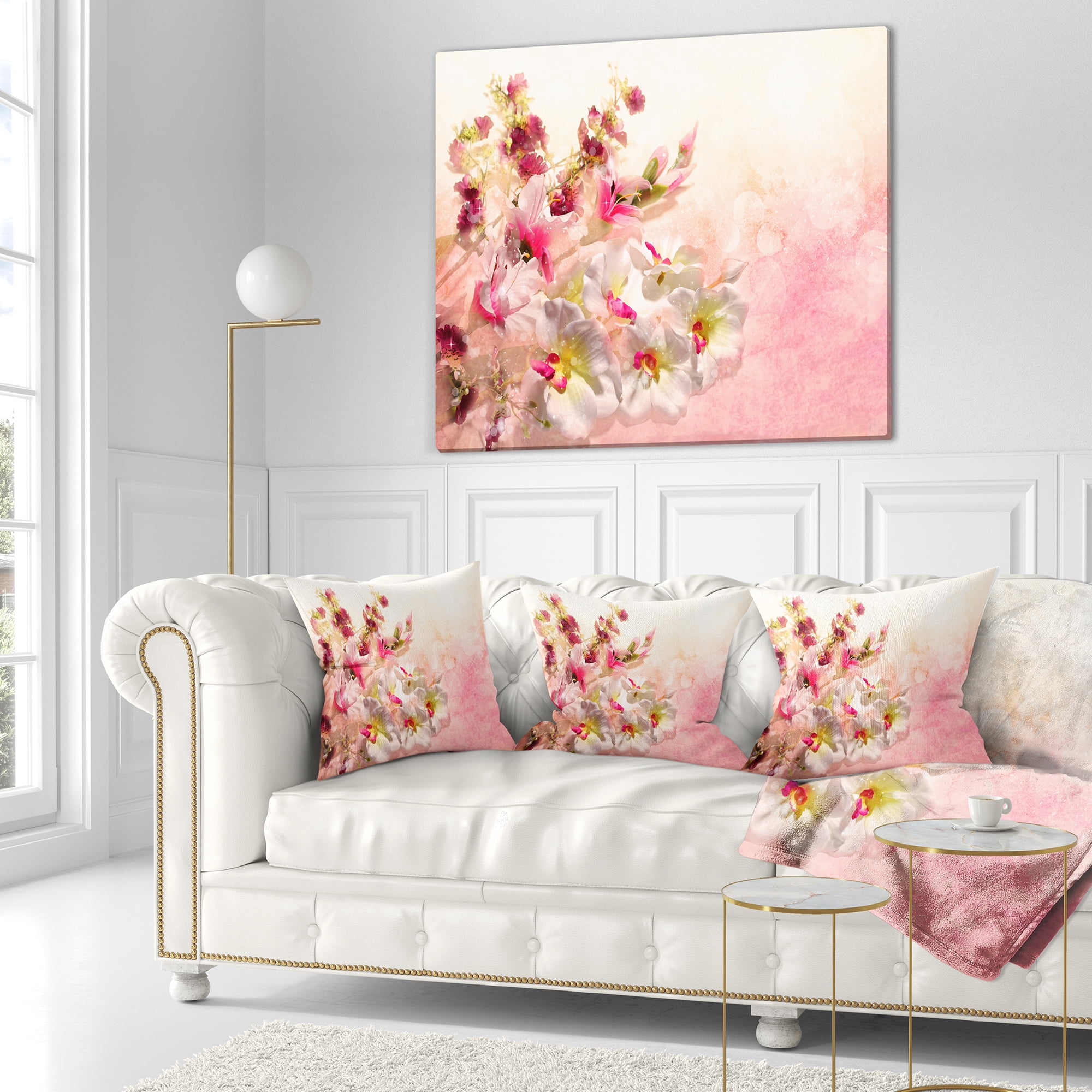 Designart Pink Bouquet of Flowers - Floral Throw Pillow - 18x18