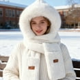 thumbnail image 5 of Solid Color Hooded Scarf Hat with Mitten Pockets 3 in 1 Knit Winter Accessory Khaki One Size, 5 of 5