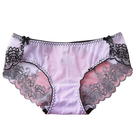 

Ruziyoog Women Pantie Lace Knicker High Elastic Embroidery Yarn Underpants Underwear Purple S