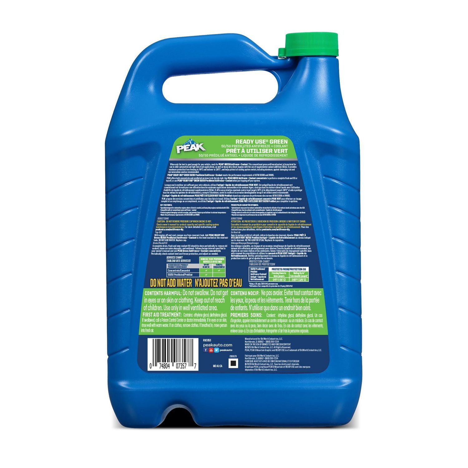 PEAK Green Antifreeze 50/50 Mix, 3.78 Liters, PEAK Green 50/50 AFC