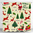 thumbnail image 1 of Whimsical Christmas Shower Curtain with Santa Reindeer and Festive Decor - Cream Color, 1 of 4