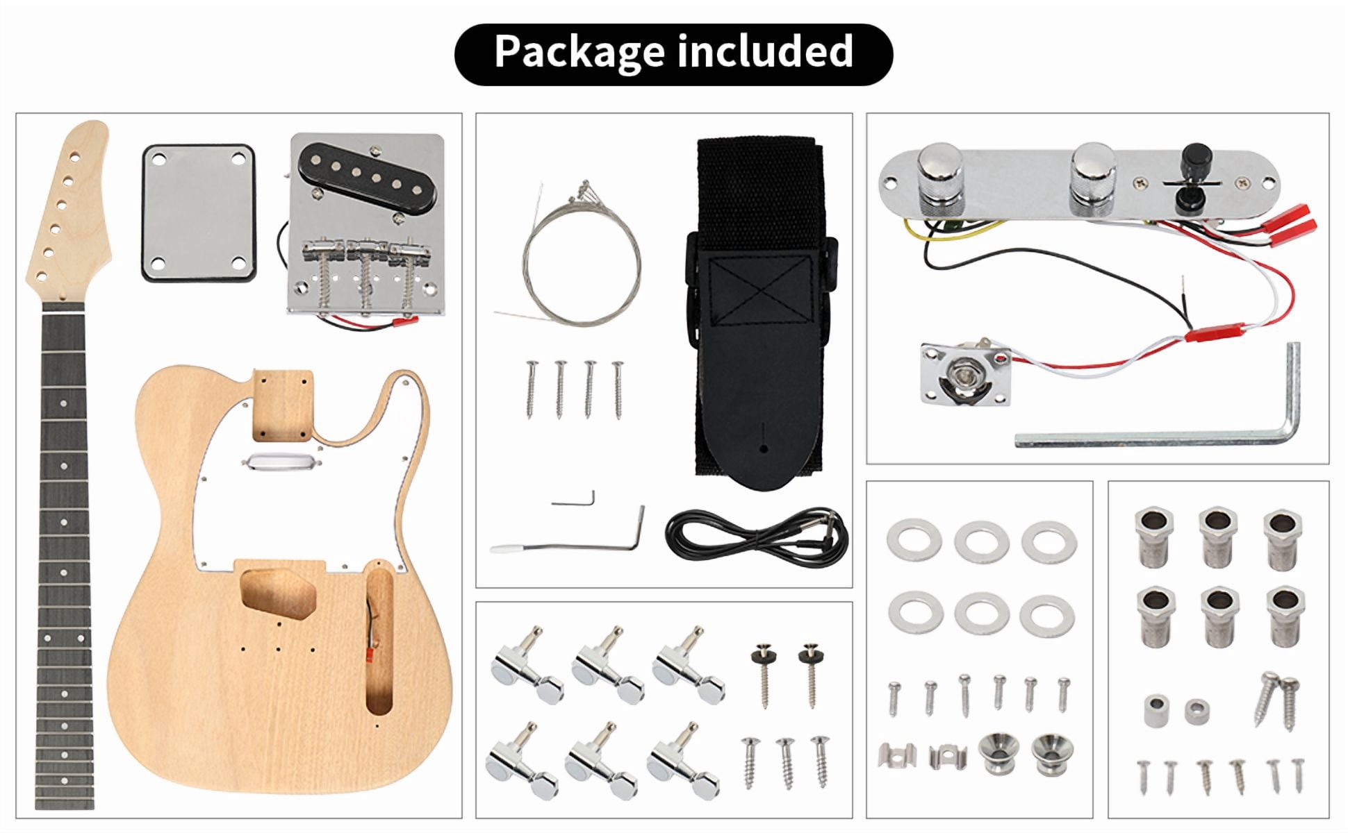 Ktaxon DIY 6 String TL Style Electric Guitar Kits with Mahogany Body, Maple Neck and Accessories