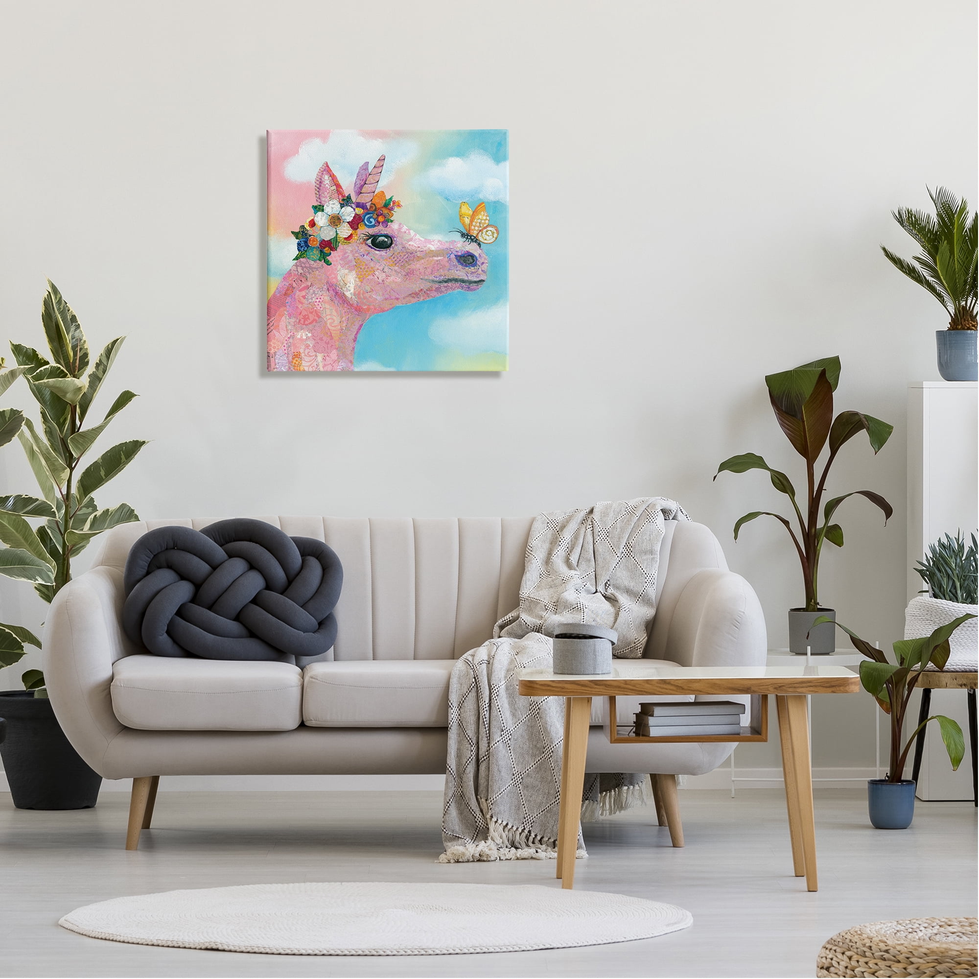 Stupell Industries Butterfly Kisses Pink Fantasy Unicorn Flower Blossoms Painting Gallery Wrapped Canvas Print Wall Art, Design by Lisa Morales