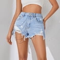 thumbnail image 4 of Stretchy Ripped Jeans Shorts for Women High Waisted Sexy Street Straight Leg Light Blue Denim Chain Detail Casual Summer Jean Shorts XS-L, 4 of 7