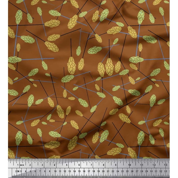 Soimoi Brown Cotton Duck Fabric Clover Floral Printed Fabric 1 Yard 42 Inch Wide