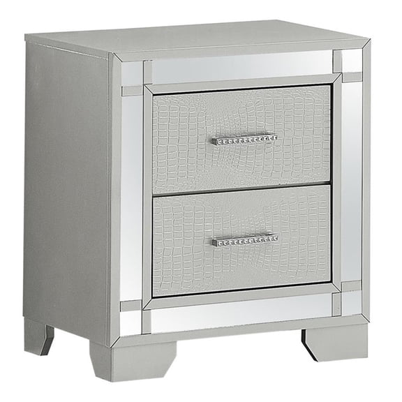 Pemberly Row Contemporary 2 Drawer Nightstand Silver Champagne