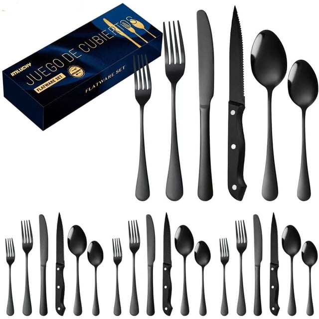 Juego de Cubiertos de Plata de 48 Piezas con Cuchillo Afilado para Carne - Cubiertos de Acero Inoxidable Duro con Cucharas/Tenedores/Cuchillo de Cena Pulidos Como Espejo para Comer(Plateado 48)