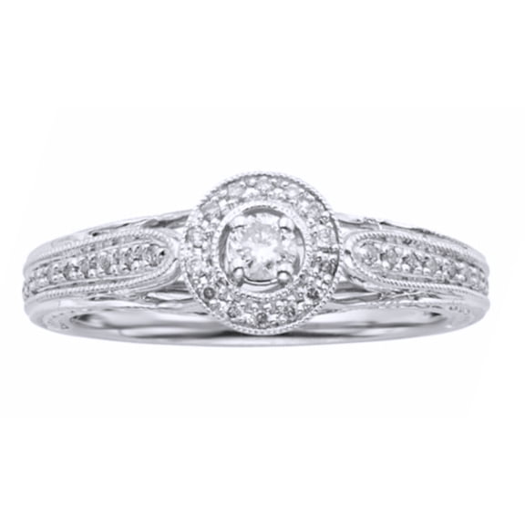 AFFY White Natural Diamond Frame Vintage Style Promise Ring In Solid Gold (0.25 Cttw)