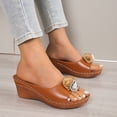thumbnail image 2 of Modisza Flower Leather Wedges Sandals for Women Open Toe Low Wedges Slides Summer Outdoor Walking Dress Sandal Shoes Brown Size 9.5, 2 of 6