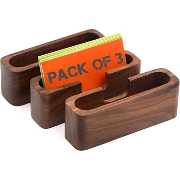 Paquete de 3 tarjeteros de madera de nogal para escritorio, organizador de tarjetas de visita de madera