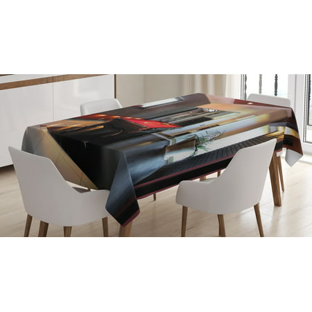Modern Decor Tablecloth, Stylish Luxury Home with Snooker Table Hobby Pool Game Flat Furniture, Rectangular Table Cover for Dining Room Kitchen, 60 X 84 Inches, Red Brown White, by