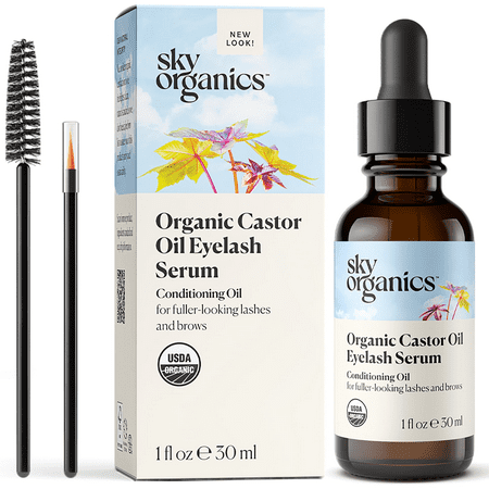 Sky Organics Organic Castor Oil Eyelash Serum for Fuller-Looking Lashes and Brows,...