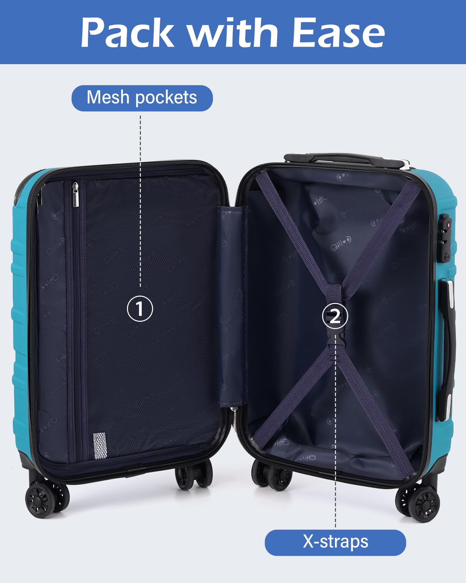 Coolife Hardside Carry-On Luggage with TSA Lock, Spinner Wheels, Telescopic Handle, Lightweight Suitcase (Champagne, S(20in_carry on))