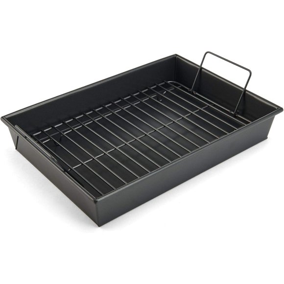Chicago Metallic Pro Non-Stick Roast and Broil Baking Pan with Rack, 13-Inch-by-9-Inch, Dark Gray