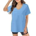 thumbnail image 2 of Fanxing Womens Scrub Tops Fashion V Neck Work Uniform T Shirt Short Sleeve Nurse Tops with Pocket Working Uniform Tees Blue,L, 2 of 5