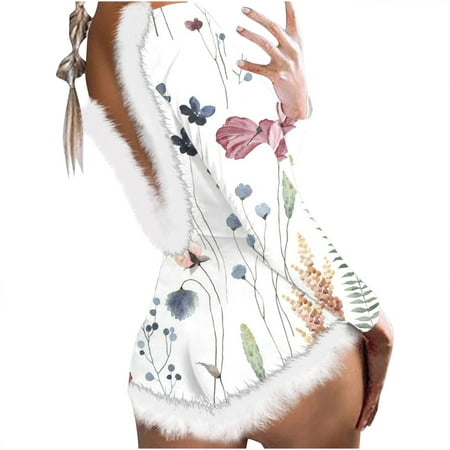 

ZQGJB Women Fleece Backless Loungewear Rompers Bodysuit Adult Onesie Feather Trim Button Front Sexy Jumpsuit Loose Home Wear Siamese Pajamas White#06 L 11.69
