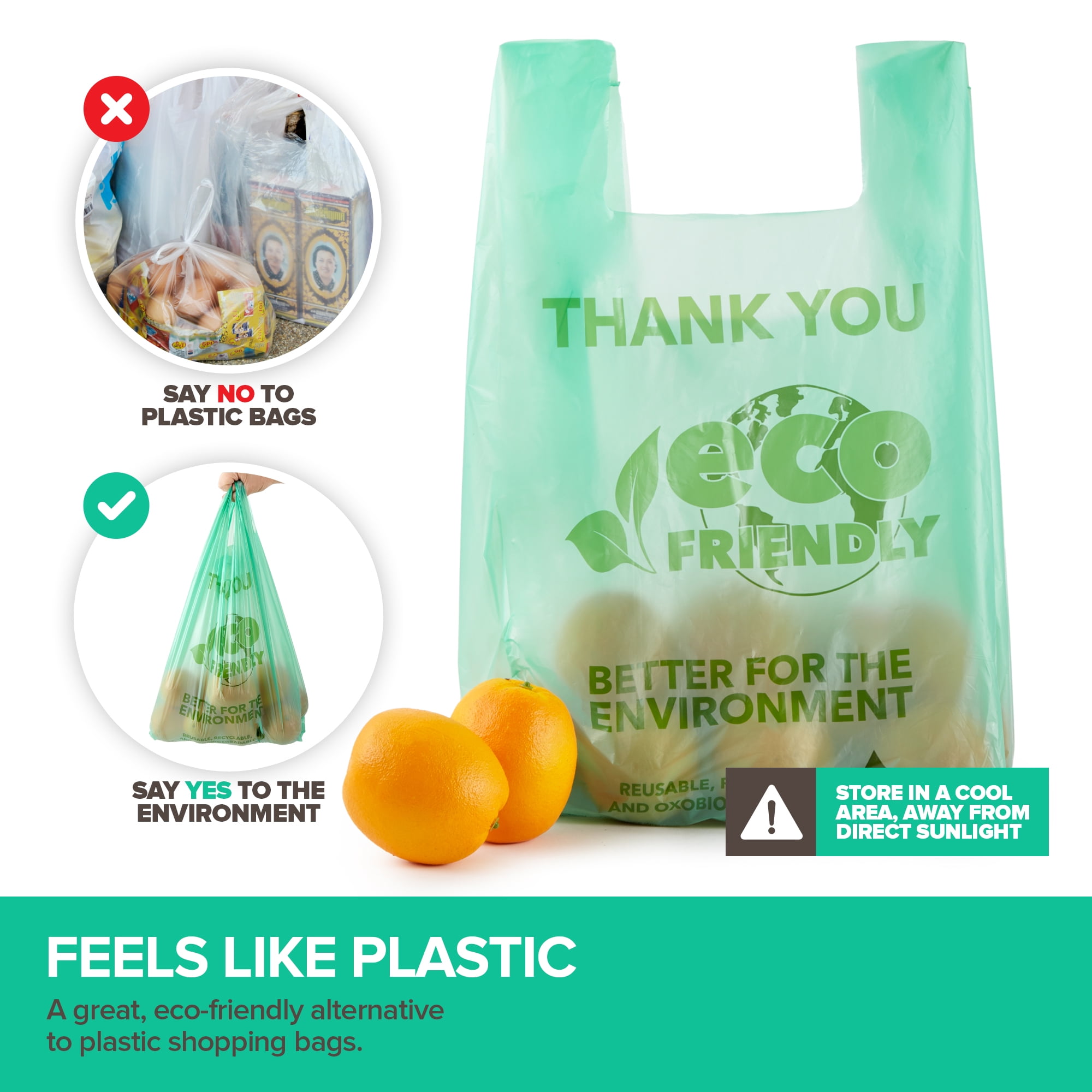 200 Pack Thank You Bags Disposable Eco Grocery T-Shirt Bag With Handles