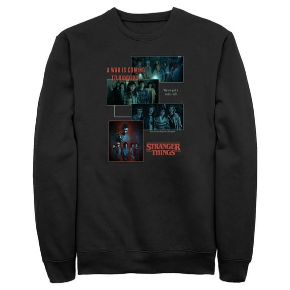 Netflix Men's Stranger Things Scenes Collage War Is Coming To Hawkins Sweatshirt Black Small